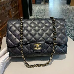 N16 Slightly Used Chanel Black Caviar leather Jimbo Cf 30 Golden Starts with 13